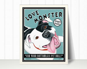 Pit Bull (Black & White) Art Print "Love Monster Treats" | Pit Bull Lover Gift