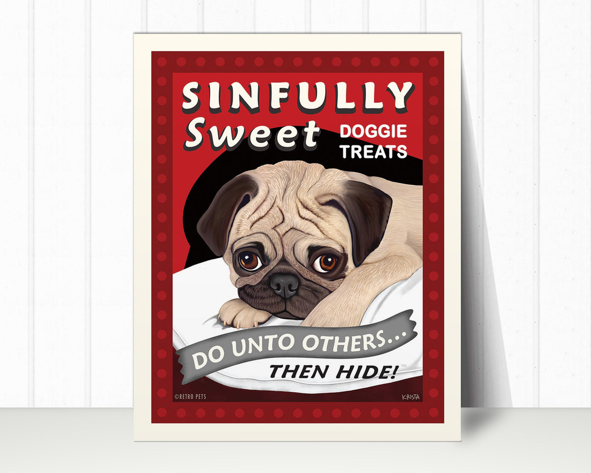 Fawn Pug Art Print "Sinfully Sweet Doggie Treats" | Pug Lover Gift