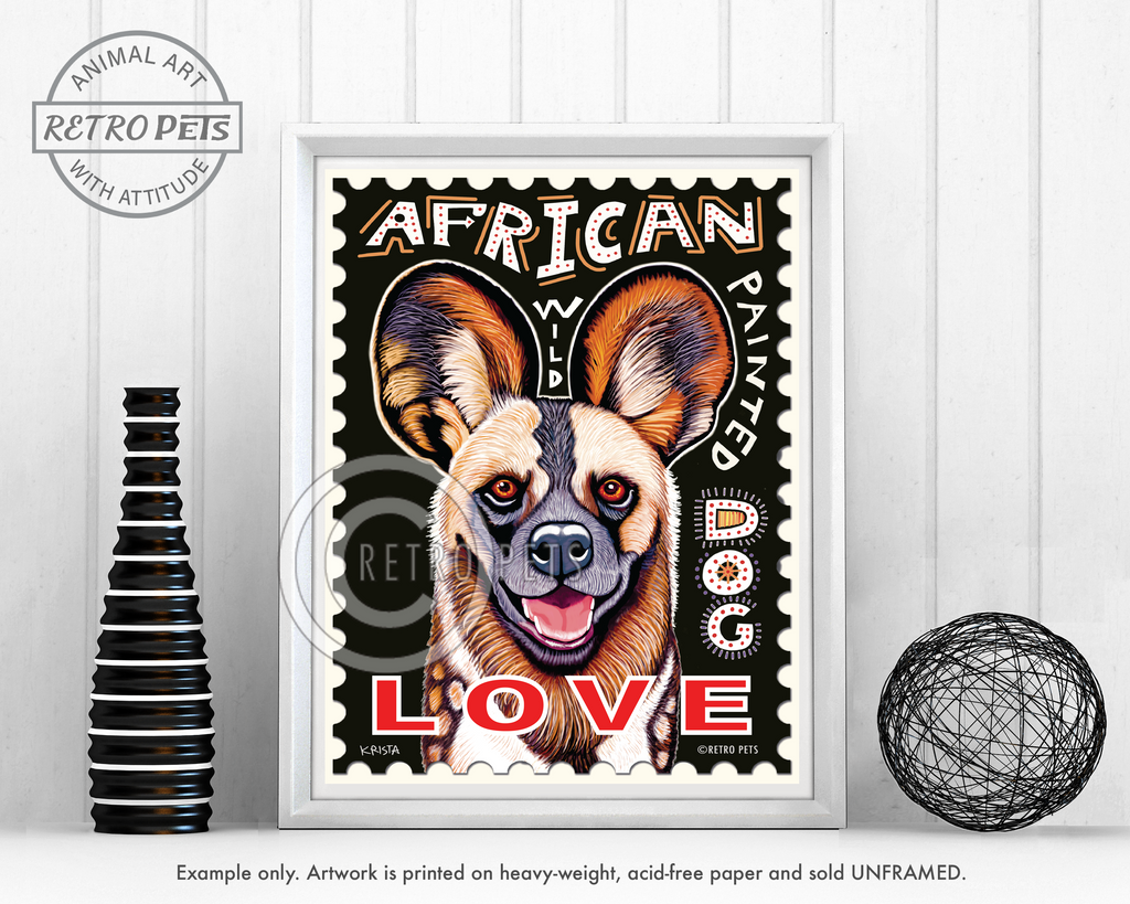 African Wild Painted Dog Art Print by Retro Pets Artist Krista
