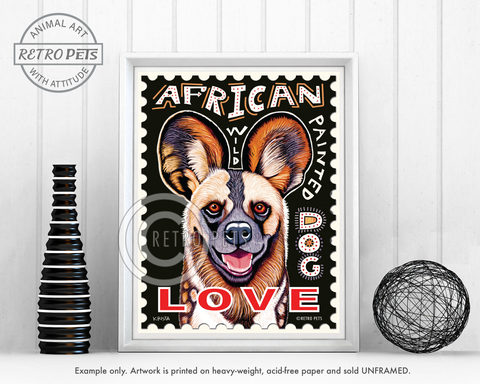 African Wild Painted Dog Art by Retro Pets artist Krista Brooks