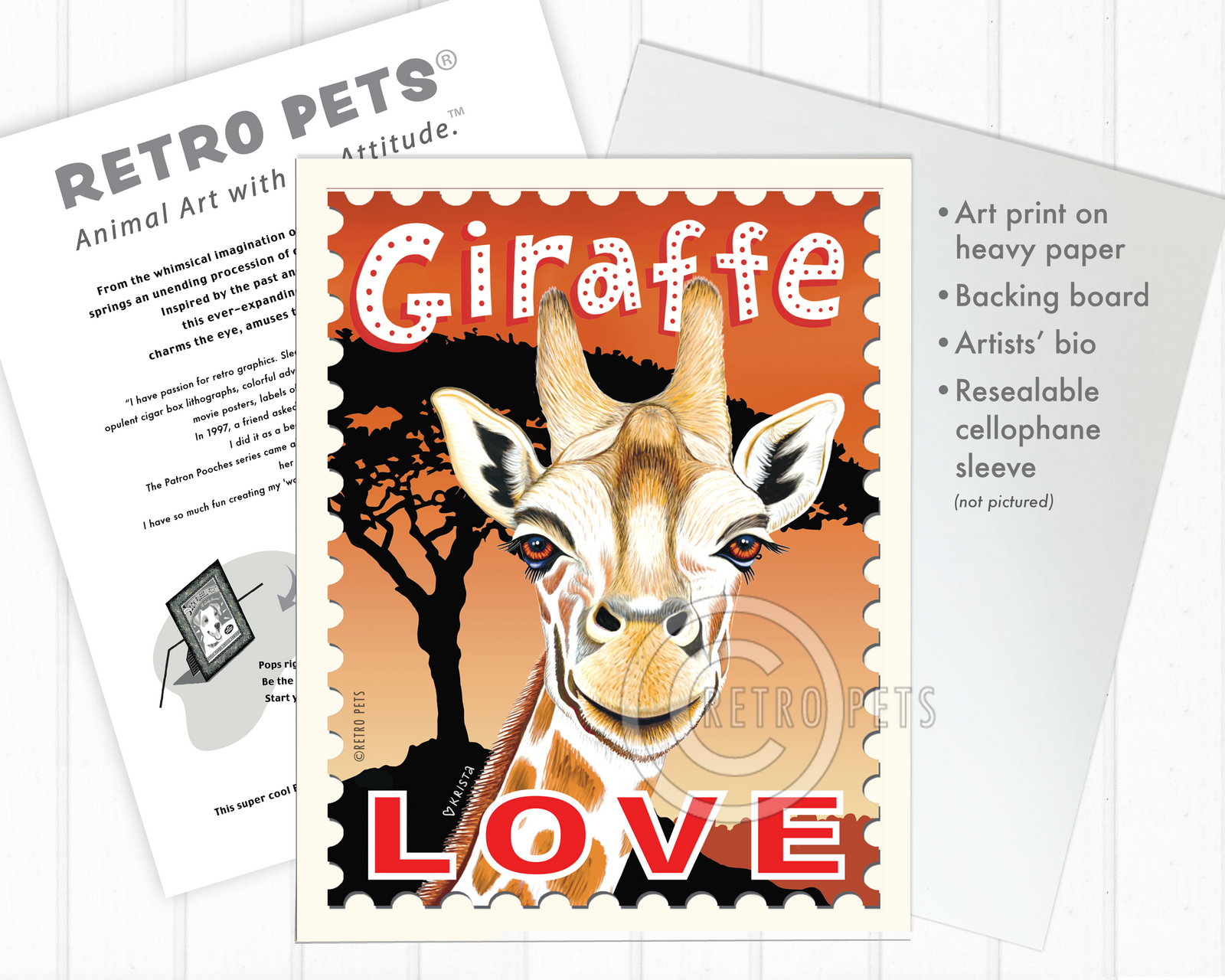 Giraffe Art - 8x10 Faux Postage Stamp Art Print by Krista Brooks