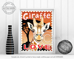 Giraffe Art - 8x10 Faux Postage Stamp Art Print by Krista Brooks