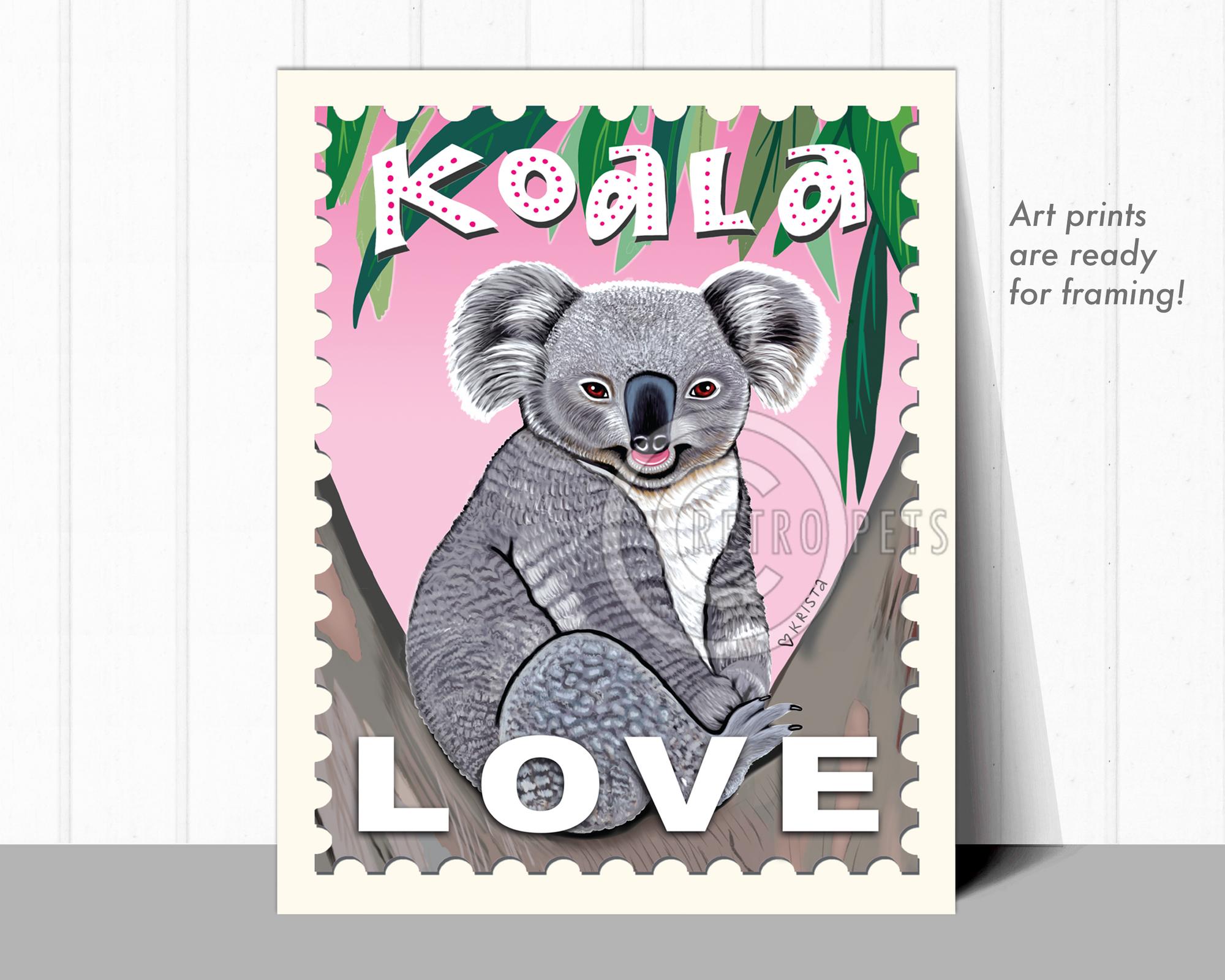Koala Art - 8x10 Faux Postage Stamp Art Print by Krista Brooks