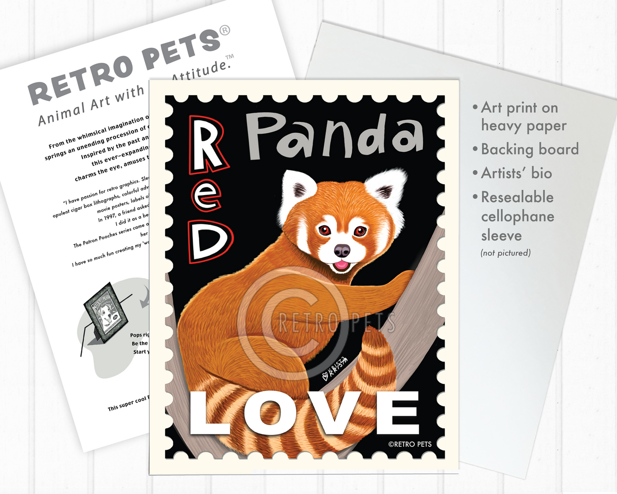 Red Panda Art - 8x10 Faux Postage Stamp Art Print by Krista Brooks
