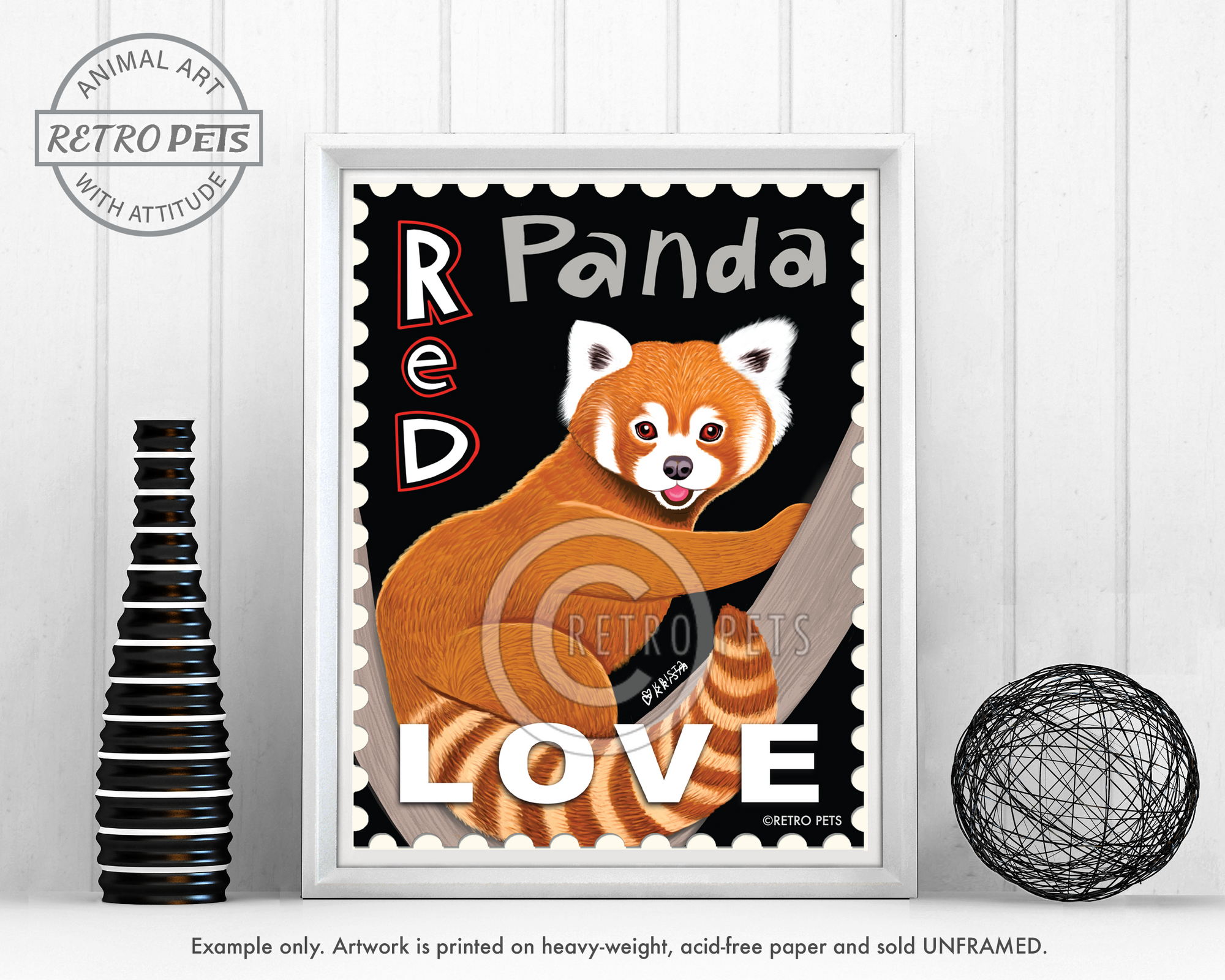 Red Panda Art - 8x10 Faux Postage Stamp Art Print by Krista Brooks