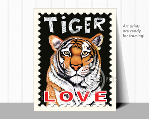 Tiger Art - 8x10 Faux Postage Stamp Art Print by Krista Brooks