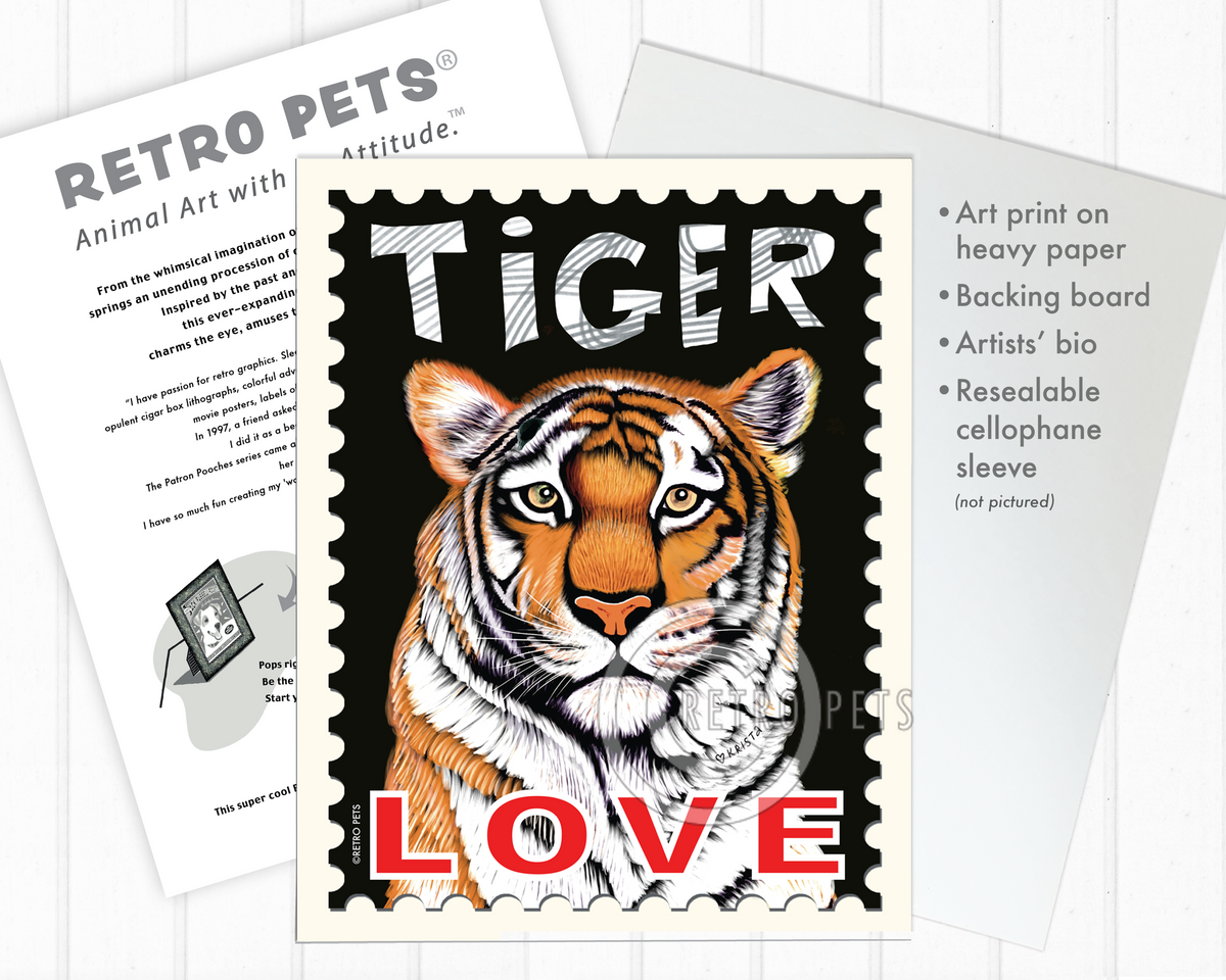 Tiger Art - 8x10 Faux Postage Stamp Art Print by Krista Brooks