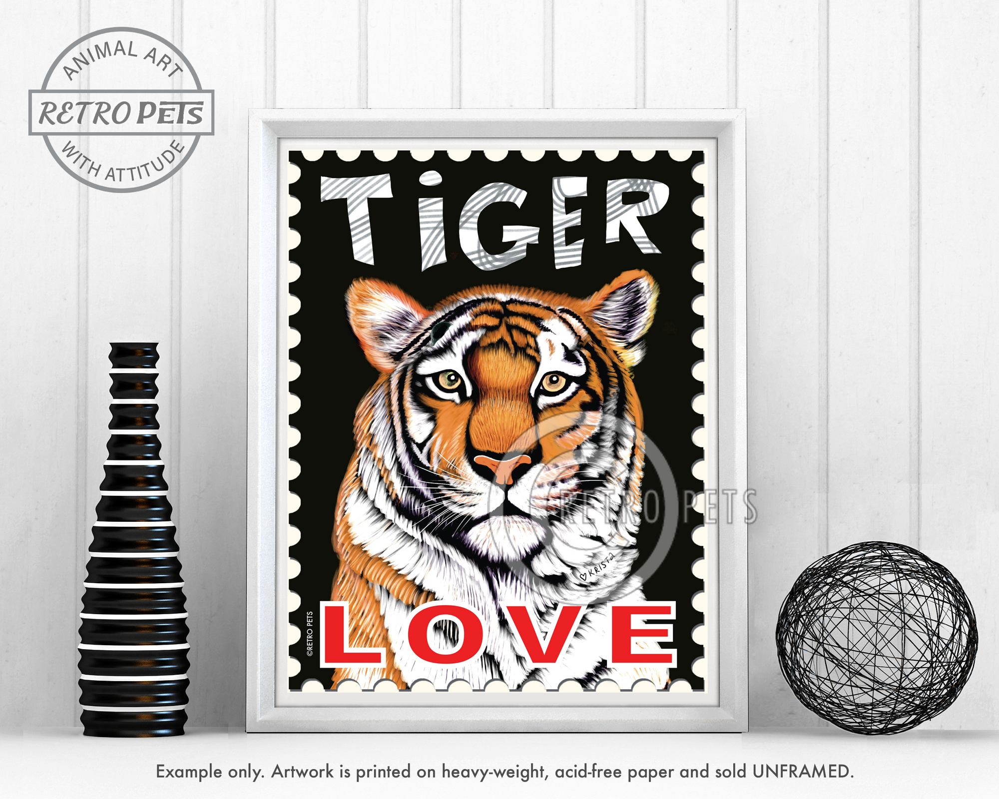 Tiger Art - 8x10 Faux Postage Stamp Art Print by Krista Brooks