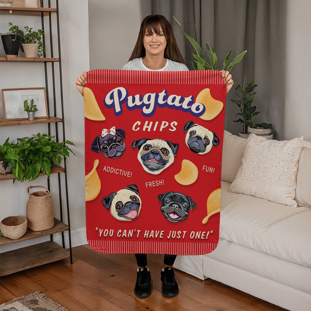 Pugtato Chips | Sherpa Blanket | Pug Lover Gift | FREE SHIPPING!