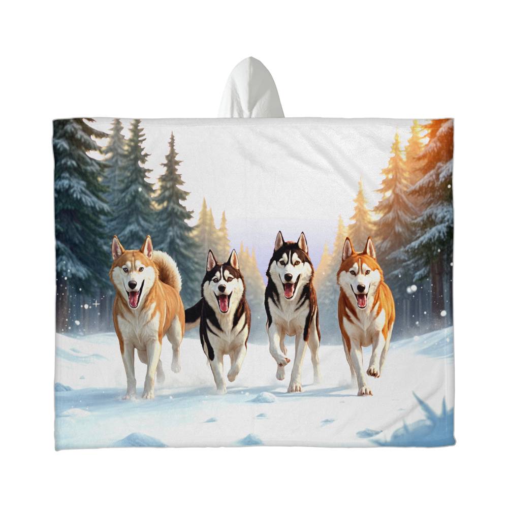 Huskies in the Snow Sherpa Hoodie Blanket | Free Shipping for USA!