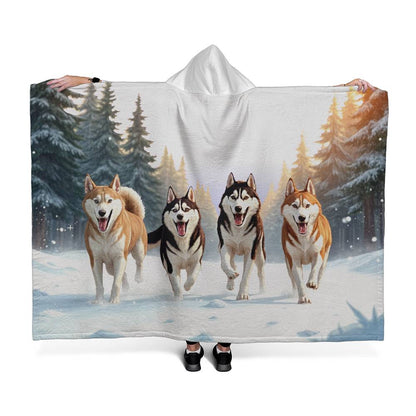 Huskies in the Snow Sherpa Hoodie Blanket | Free Shipping for USA!