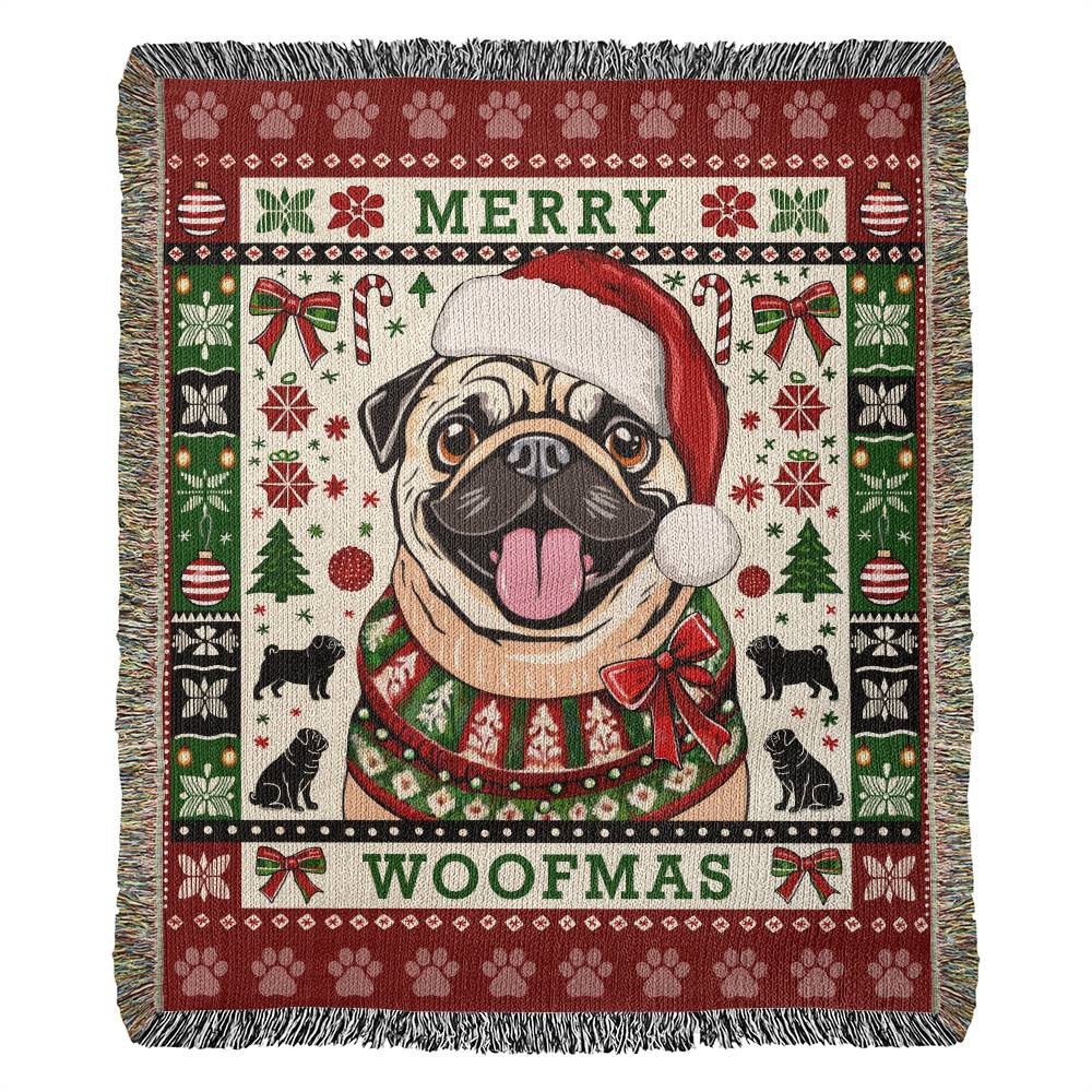 PUG "MERRY WOOFMAS" Heirloom Woven Christmas Blanket | Made in the USA