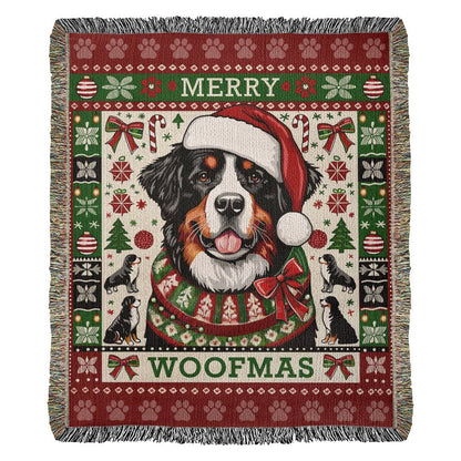 Bernese Mountain Dog "MERRY WOOFMAS" Christmas Blanket | Made in the USA!