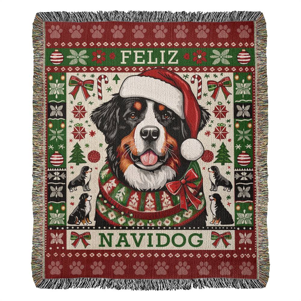 Bernese Mountain Dog "FELIZ NAVIDOG" Christmas Blanket | Made in the USA!