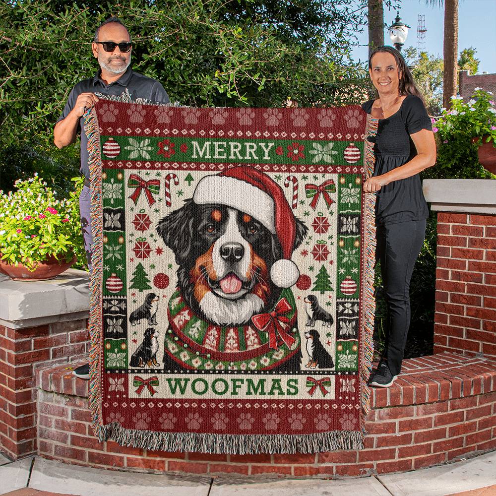 Bernese Mountain Dog "MERRY WOOFMAS" Christmas Blanket | Made in the USA!