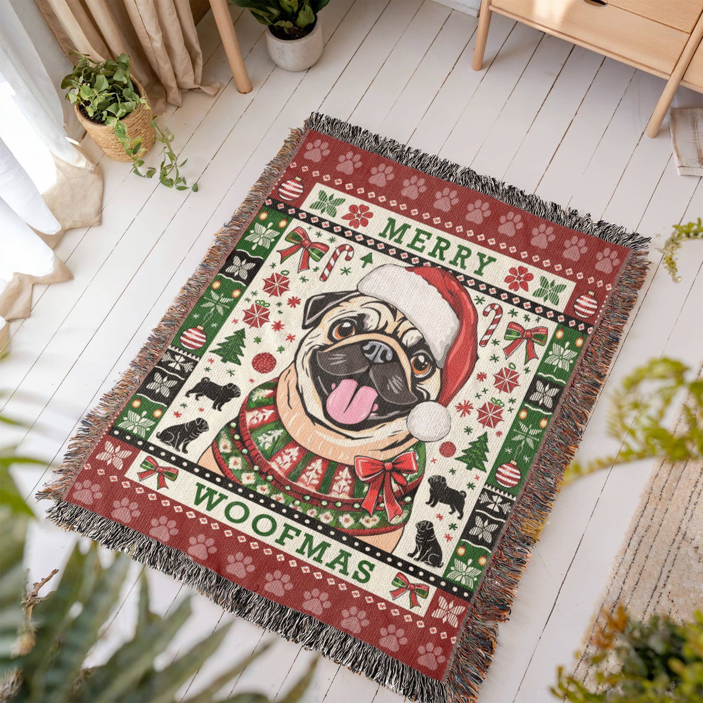 PUG "MERRY WOOFMAS" Heirloom Woven Christmas Blanket | Made in the USA