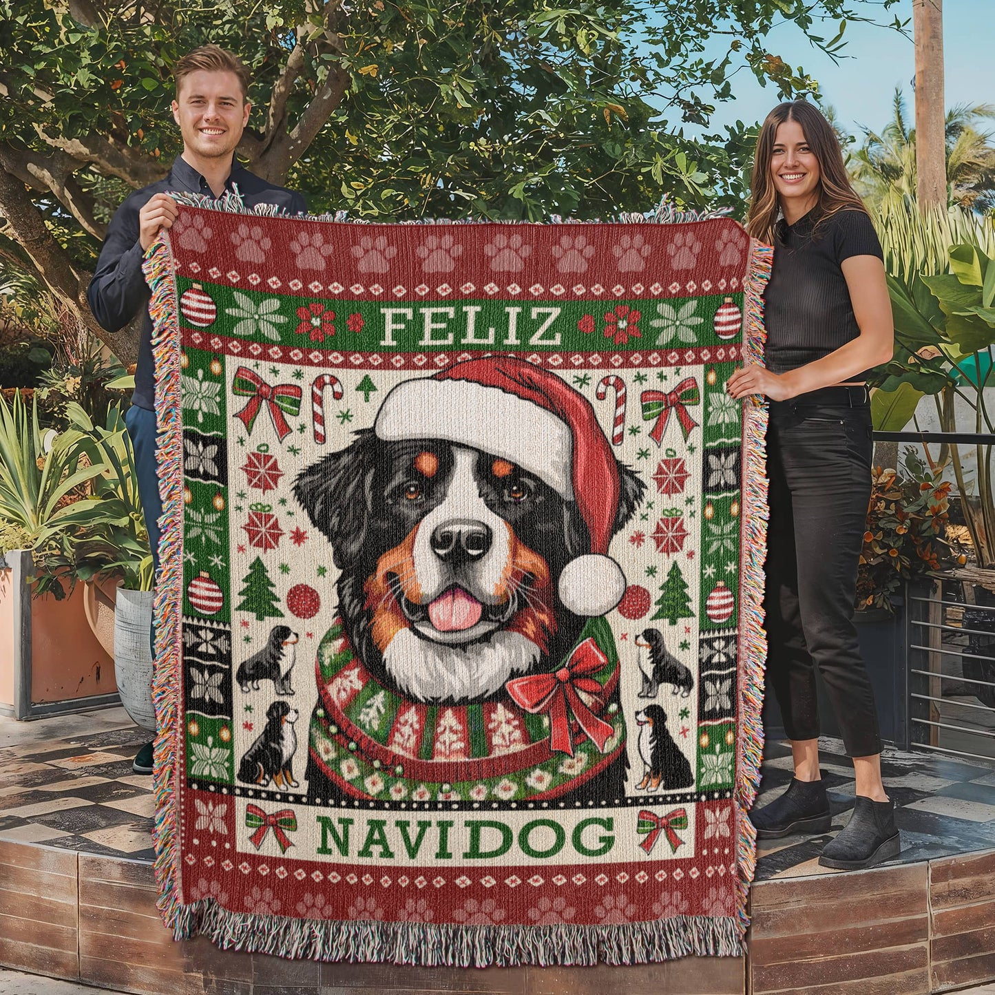 Bernese Mountain Dog "FELIZ NAVIDOG" Christmas Blanket | Made in the USA!