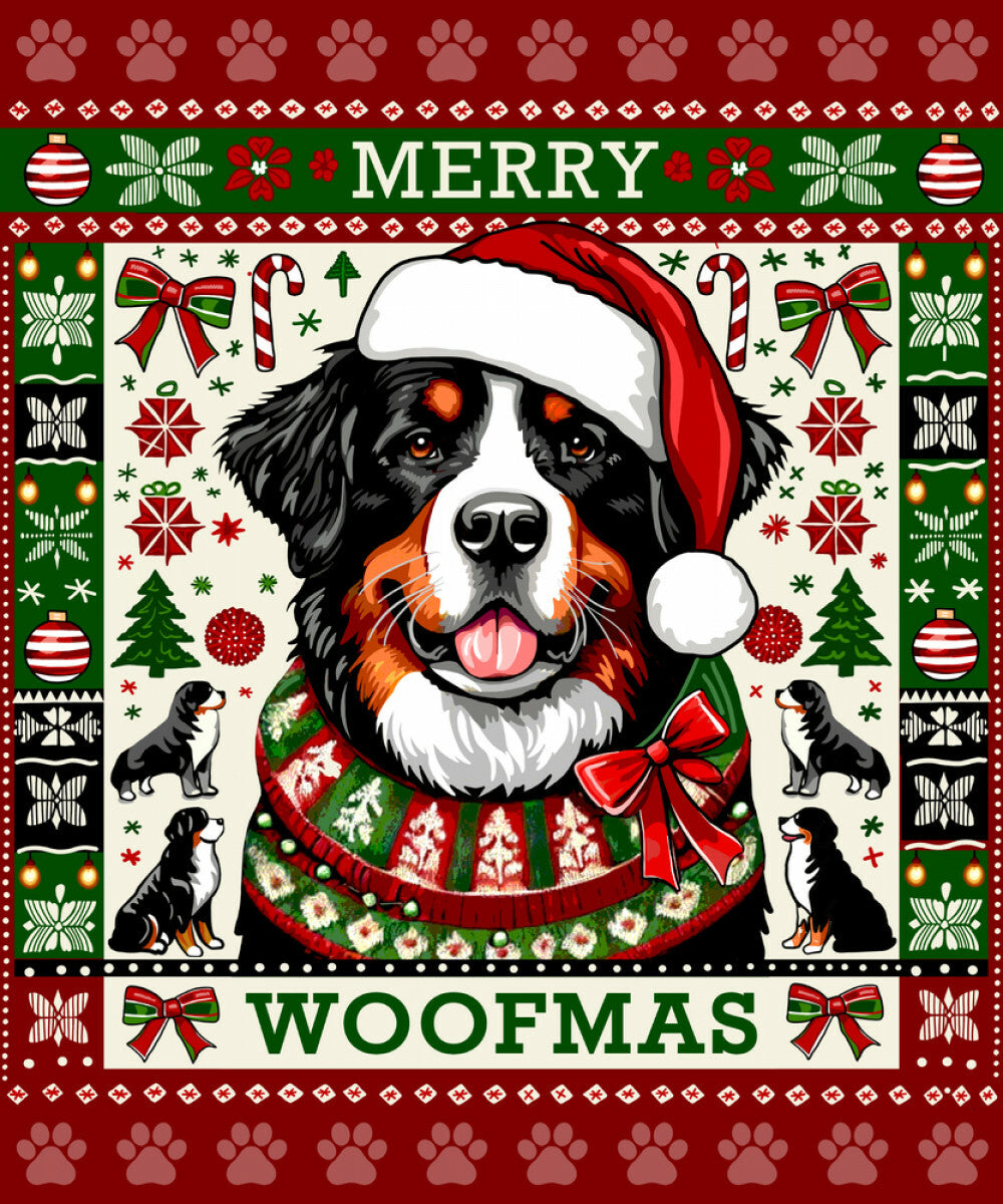 Bernese Mountain Dog "MERRY WOOFMAS" Christmas Blanket | Made in the USA!