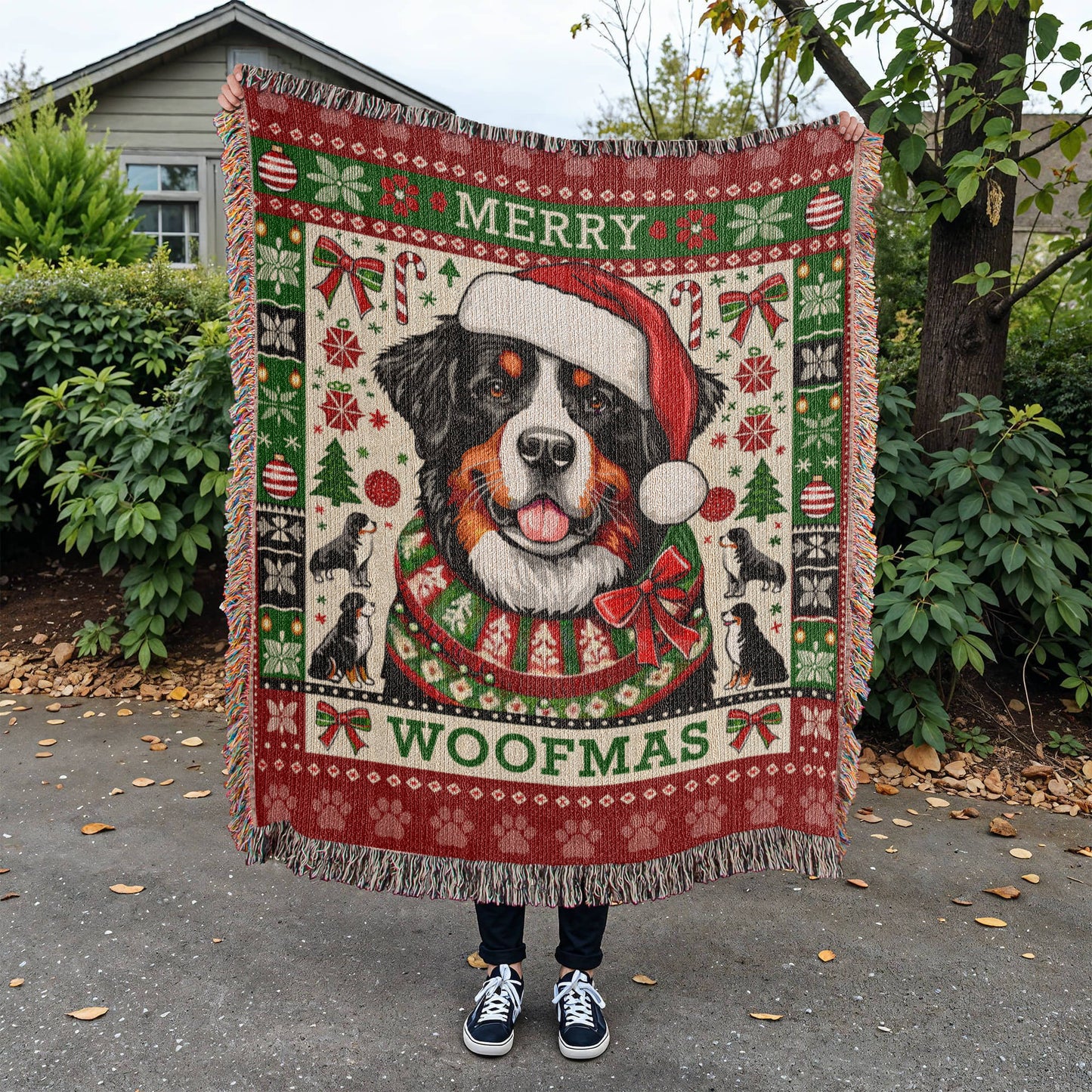 Bernese Mountain Dog "MERRY WOOFMAS" Christmas Blanket | Made in the USA!