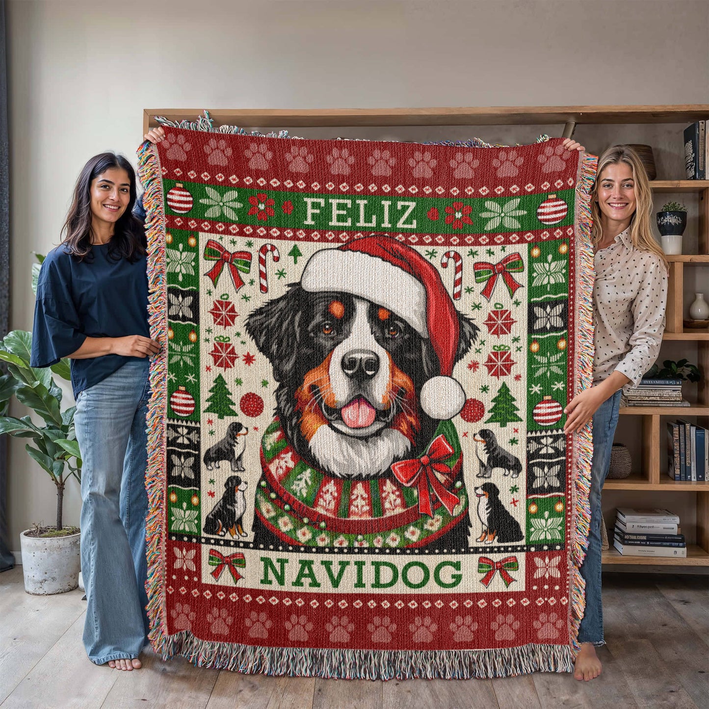 Bernese Mountain Dog "FELIZ NAVIDOG" Christmas Blanket | Made in the USA!