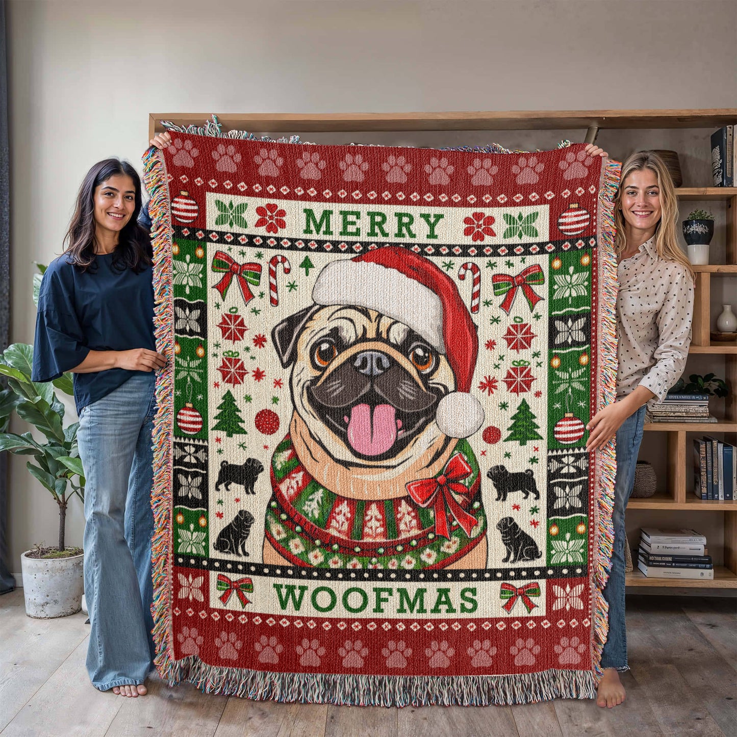 PUG "MERRY WOOFMAS" Heirloom Woven Christmas Blanket | Made in the USA