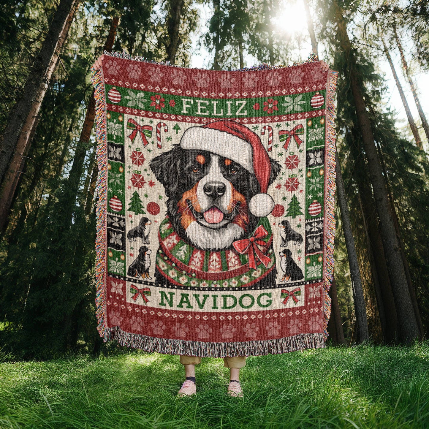 Bernese Mountain Dog "FELIZ NAVIDOG" Christmas Blanket | Made in the USA!