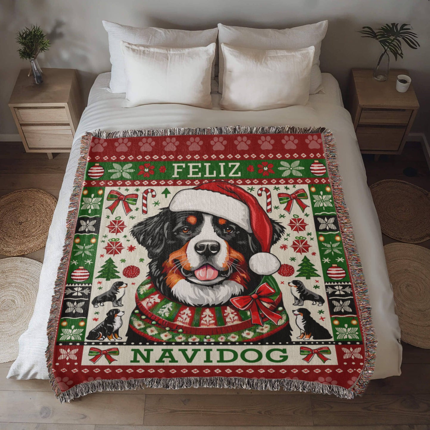 Bernese Mountain Dog "FELIZ NAVIDOG" Christmas Blanket | Made in the USA!