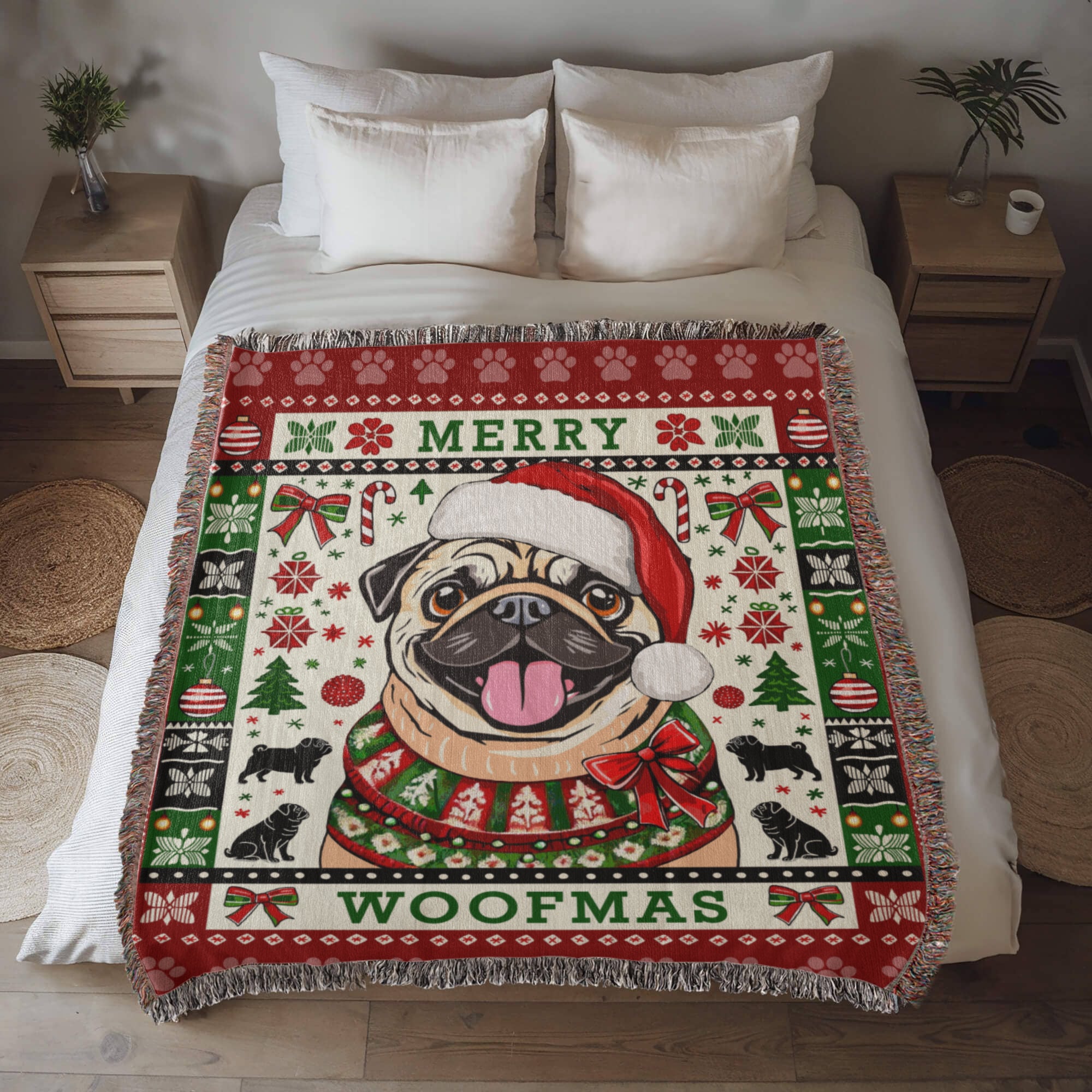 PUG "MERRY WOOFMAS" Heirloom Woven Christmas Blanket | Made in the USA