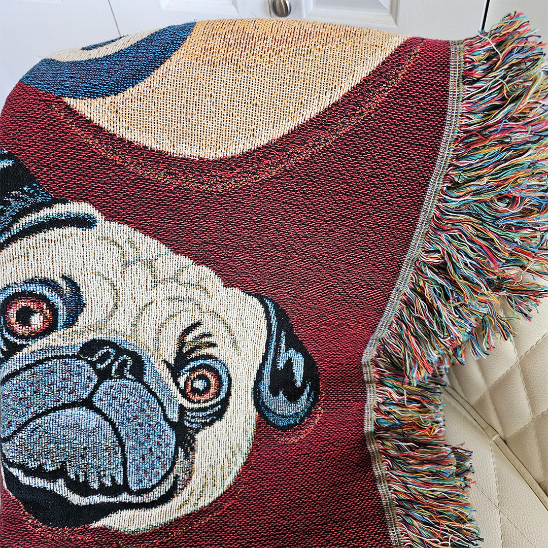 Heirloom Woven "Pugtato Chips" Blanket | Retro Pets