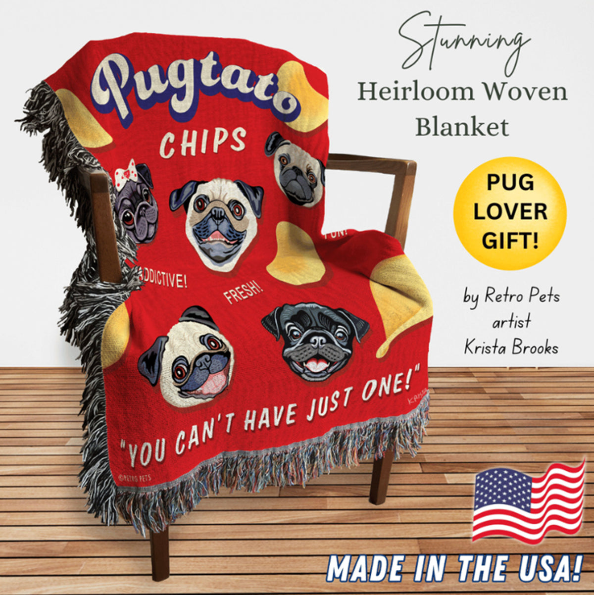 Heirloom Woven "PUGTATO CHIPS" Blanket