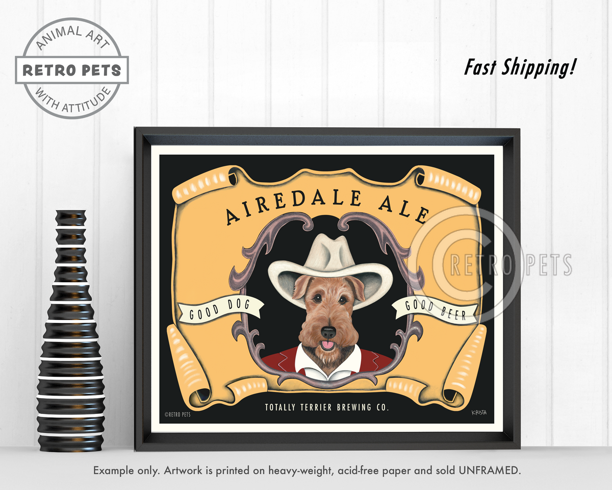 Airedale Terrier Art | Airedale Ale Pet |  Retro Pets Art