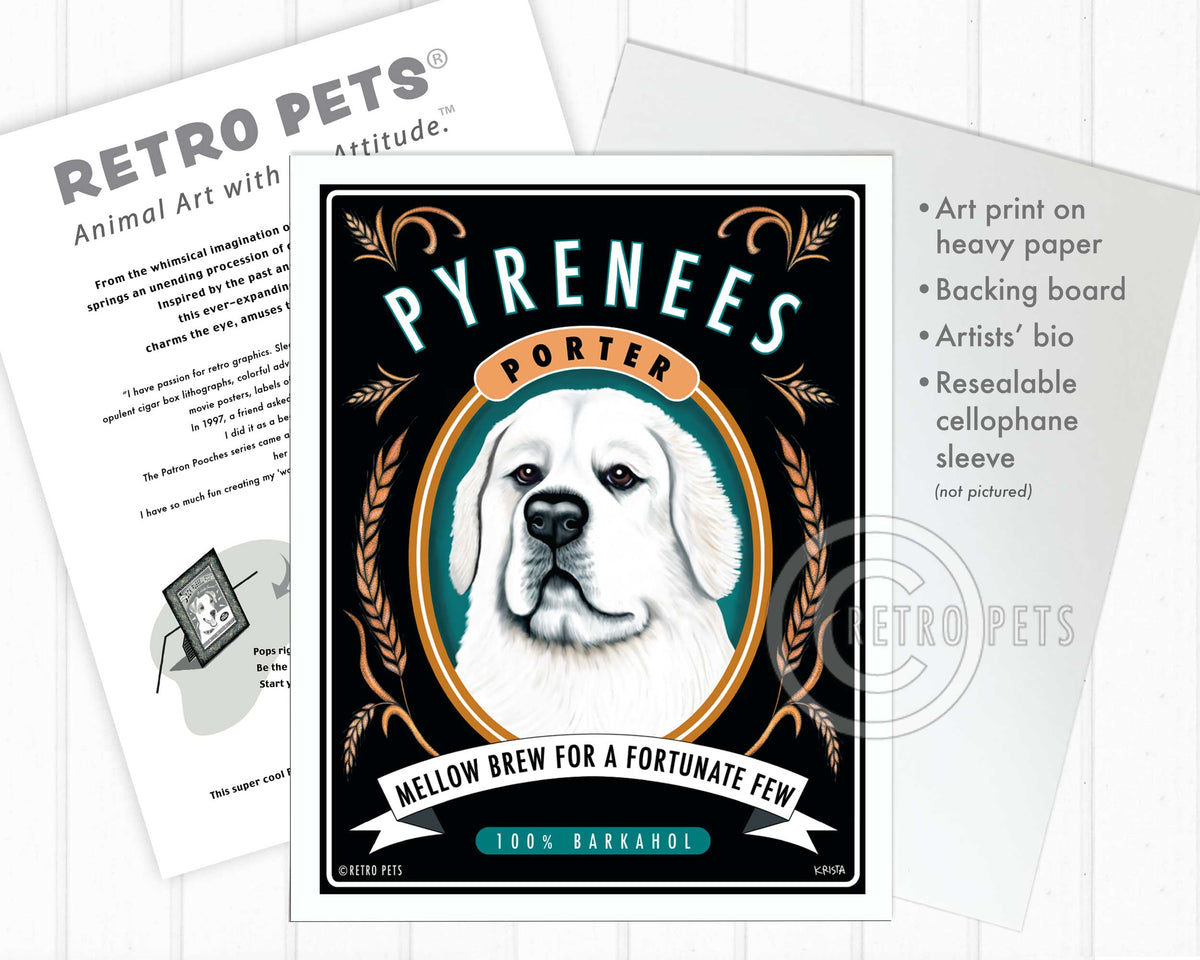Great White Pyrenees Art "Pyrenees Porter" Art Print by Krista Brooks