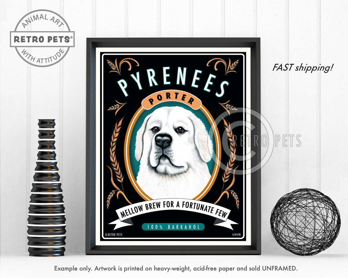 Great White Pyrenees Art "Pyrenees Porter" Art Print by Krista Brooks