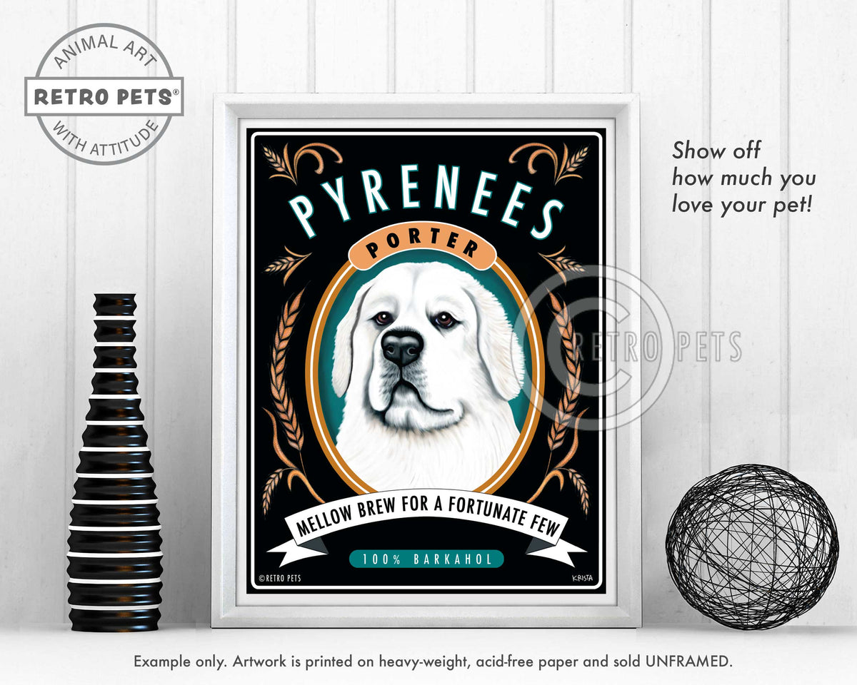 Great White Pyrenees Art "Pyrenees Porter" Art Print by Krista Brooks