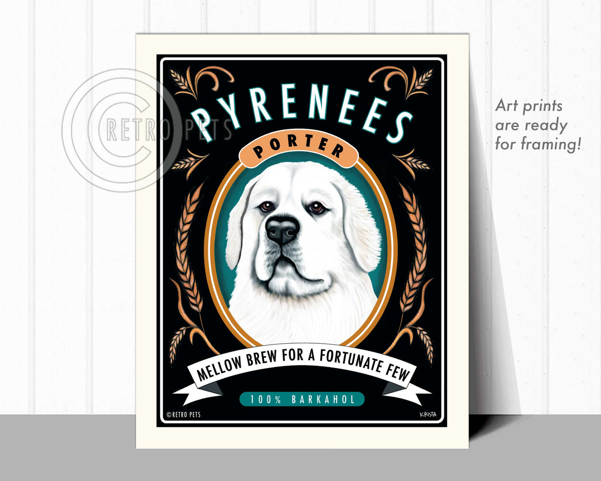 Great White Pyrenees Art "Pyrenees Porter" Art Print by Krista Brooks