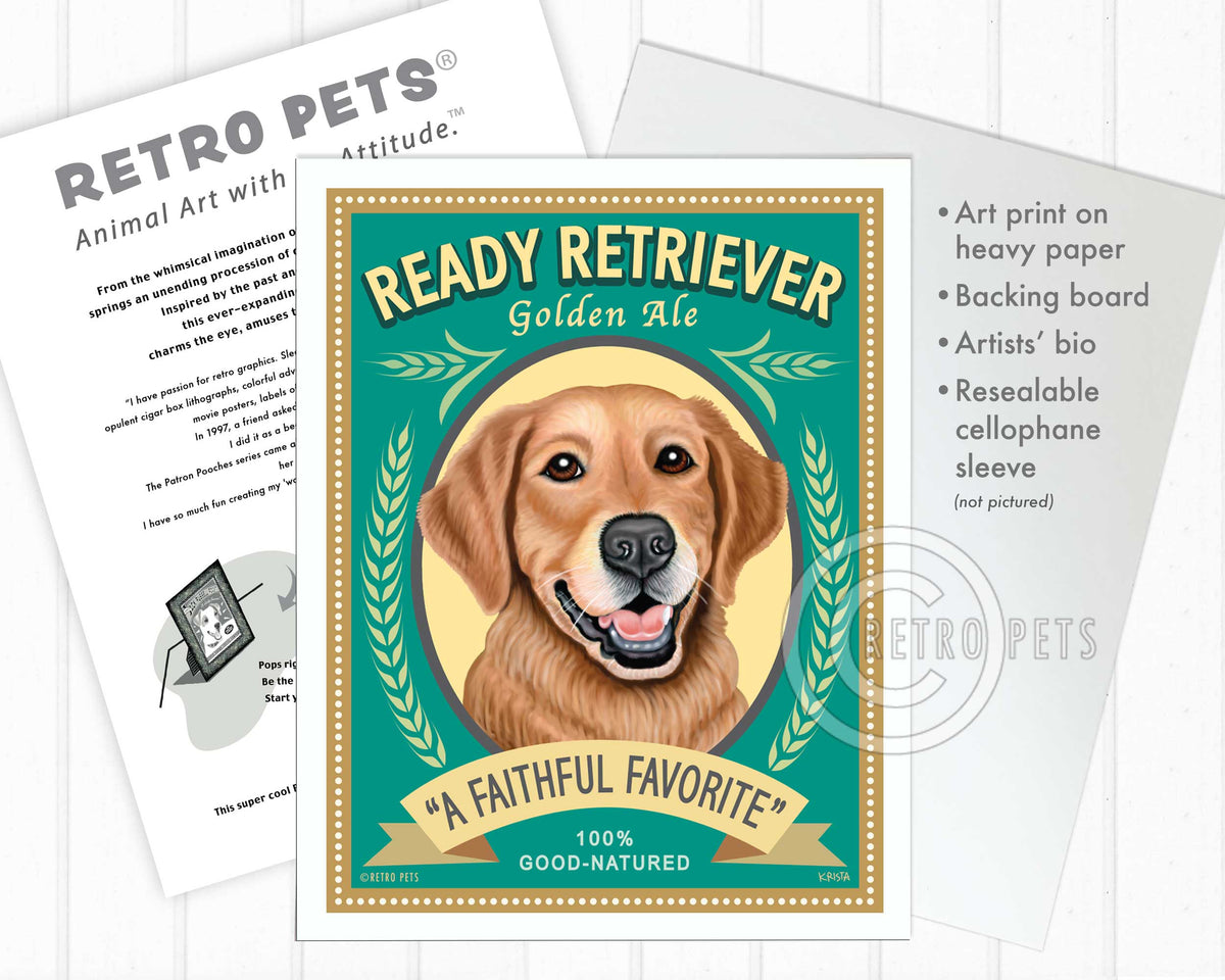 Golden Retriever Art "Ready Retriever Golden Ale" Art Print by Krista Brooks