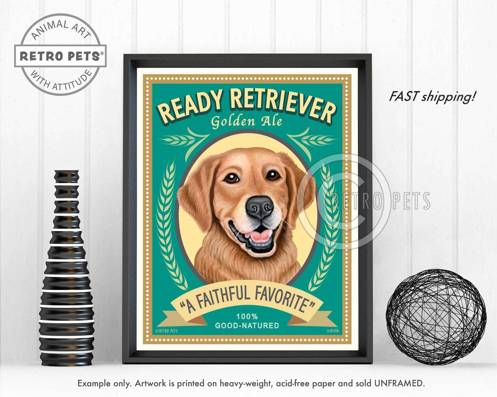 Golden Retriever Art "Ready Retriever Golden Ale" Art Print by Krista Brooks