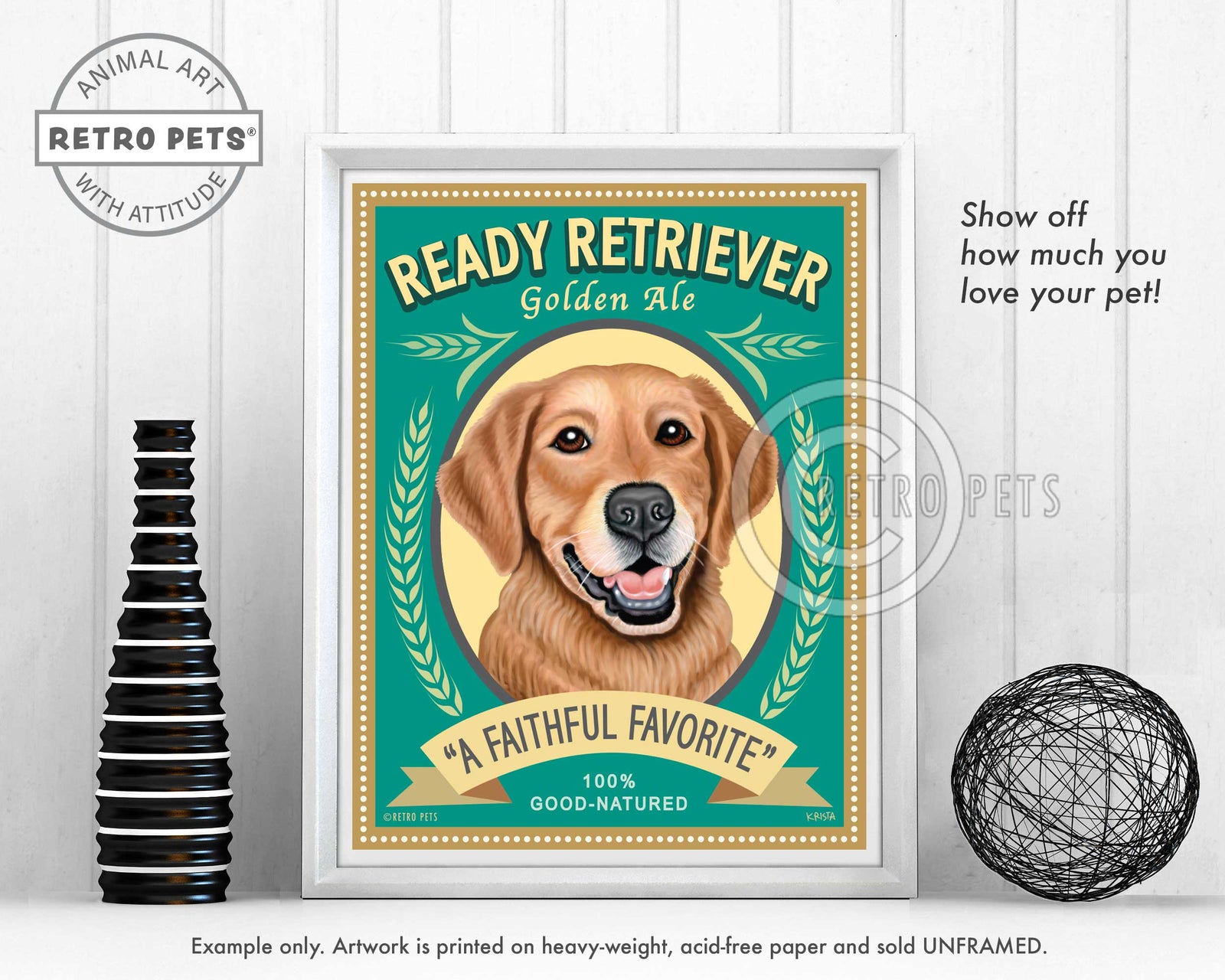Golden Retriever Art "Ready Retriever Golden Ale" Art Print by Krista Brooks
