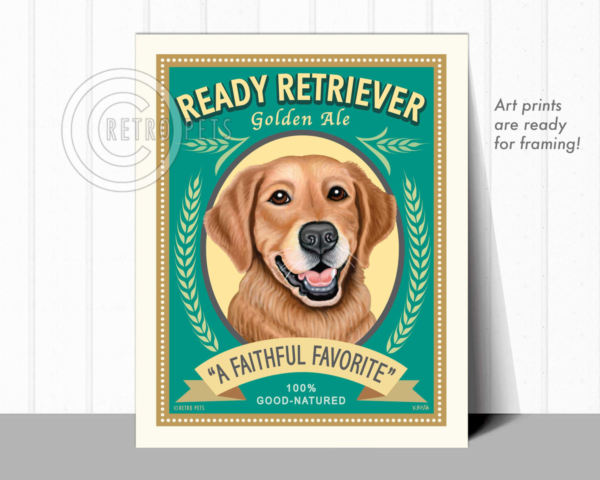 Golden Retriever Art "Ready Retriever Golden Ale" Art Print by Krista Brooks