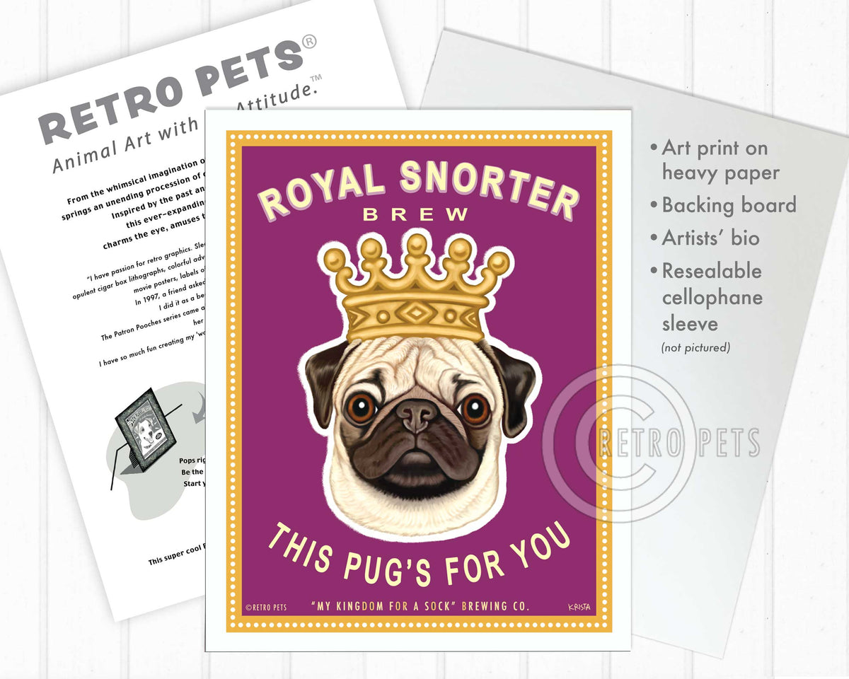 Pug Art "Royal Snorter Brew" Art Print by Krista Brooks