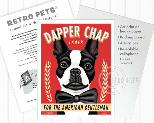 Boston Terrier Art | Dapper Chap Lager Art | Retro Pets Art