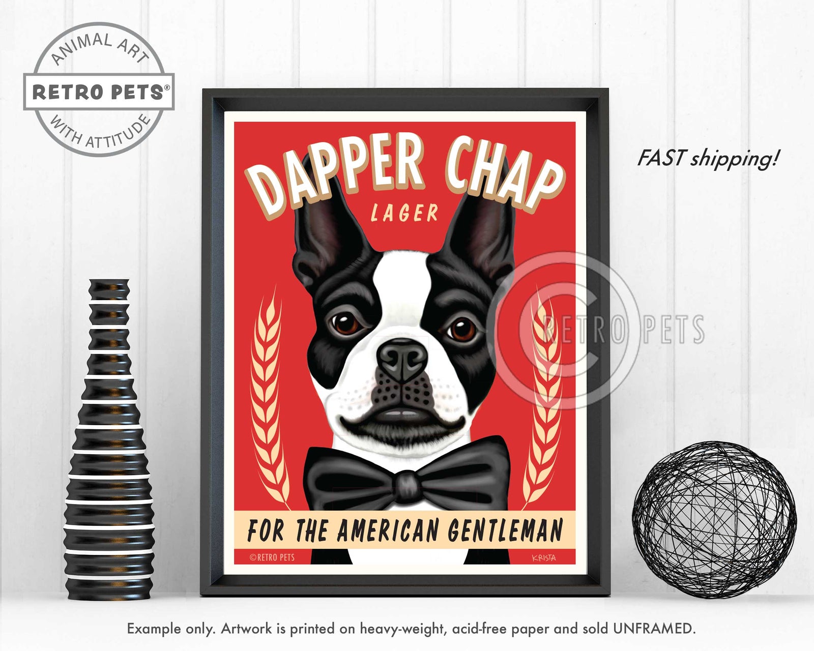 Boston Terrier Art | Dapper Chap Lager Art | Retro Pets Art