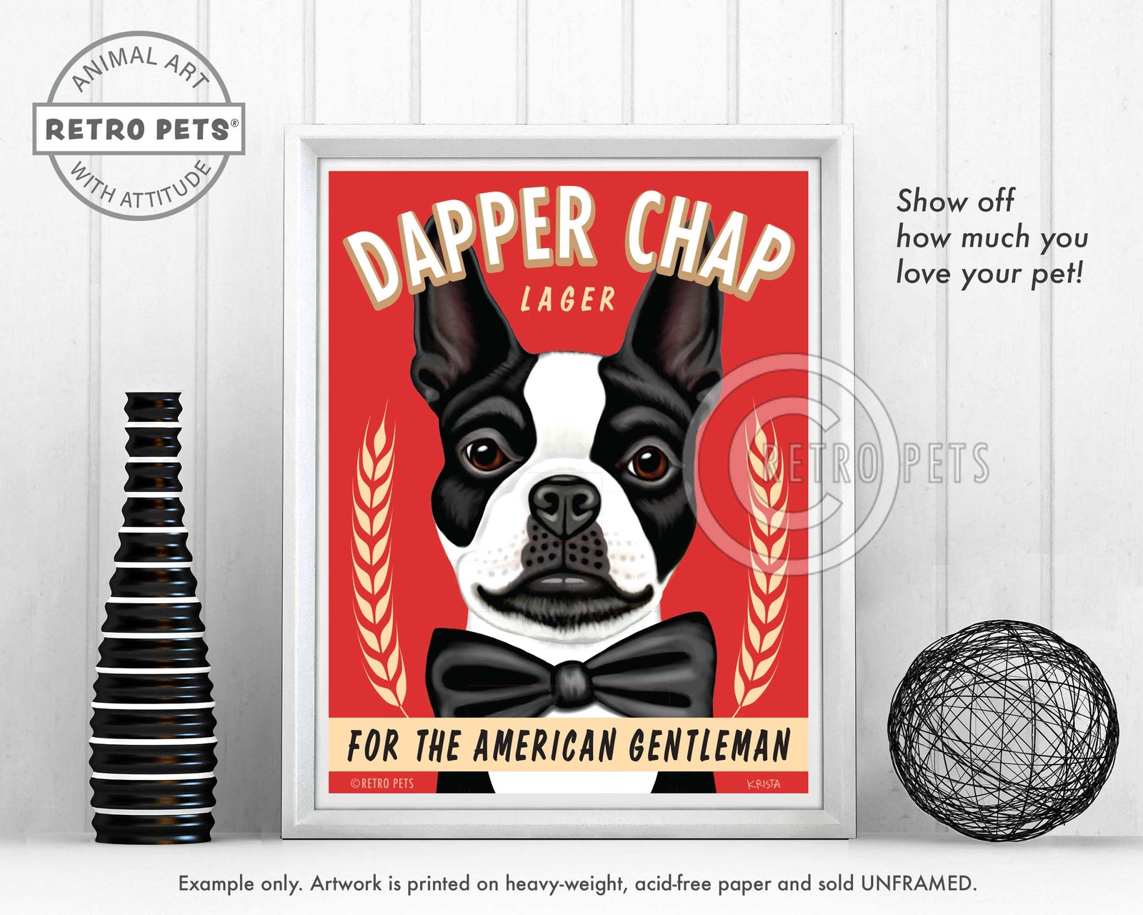 Boston Terrier Art | Dapper Chap Lager Art | Retro Pets Art
