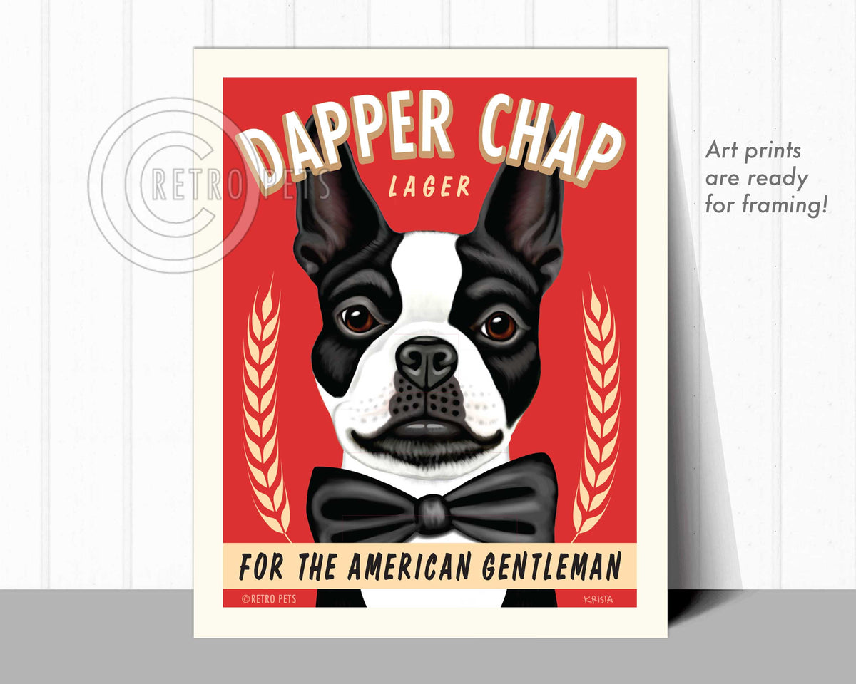 Boston Terrier Art | Dapper Chap Lager Art | Retro Pets Art