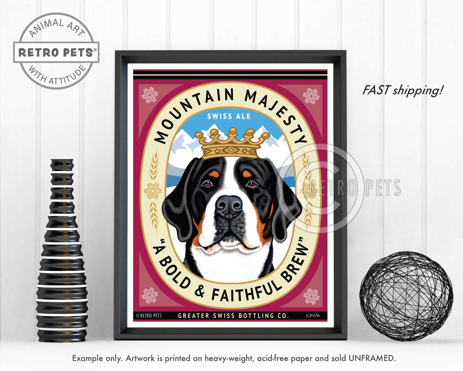 Greater Swiss Mountain Dog "Mountain Majesty" Art Print by Krista Brooks