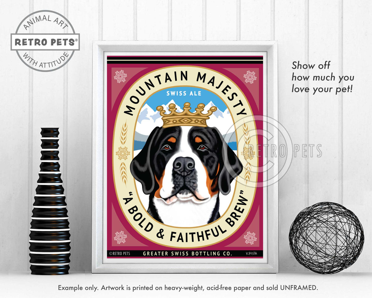Greater Swiss Mountain Dog "Mountain Majesty" Art Print by Krista Brooks