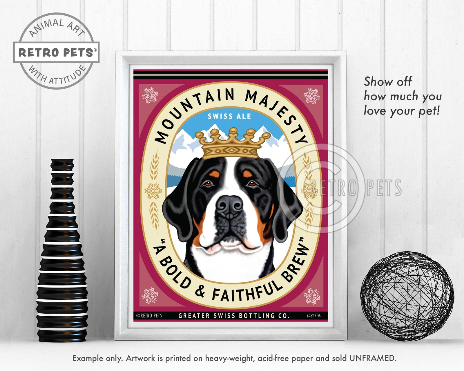 Greater Swiss Mountain Dog "Mountain Majesty" Art Print by Krista Brooks