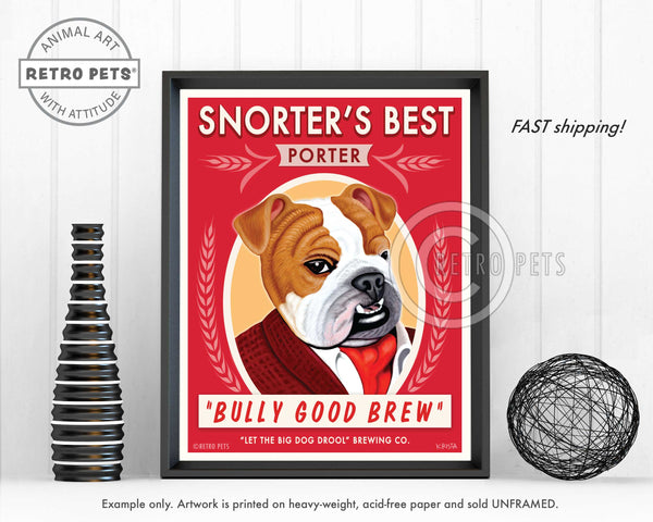 Bulldog Wall Art "Snorter's Best Porter" | Retro Pets Art