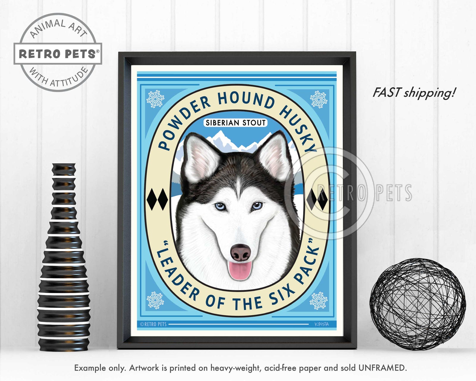 Siberian Husky Art "Powder Hound Husky" Art Print by Krista Brooks