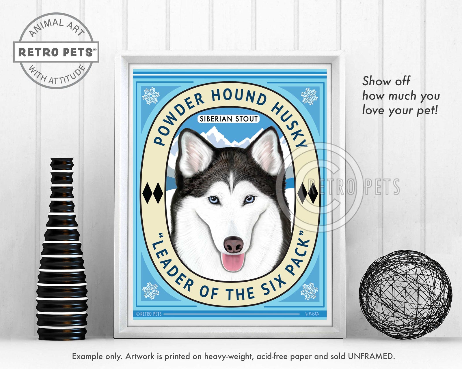 Siberian Husky Art "Powder Hound Husky" Art Print by Krista Brooks